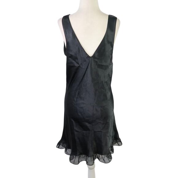 Vintage 90s Inner Most Black Satin Embroidered Nighty Dress M - Picture 4 of 6